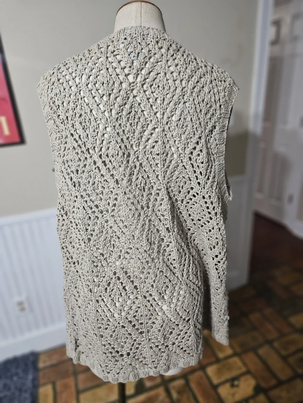 VTG 80s Brownstone Studio Crochet Vest XL - Picture 3 of 4